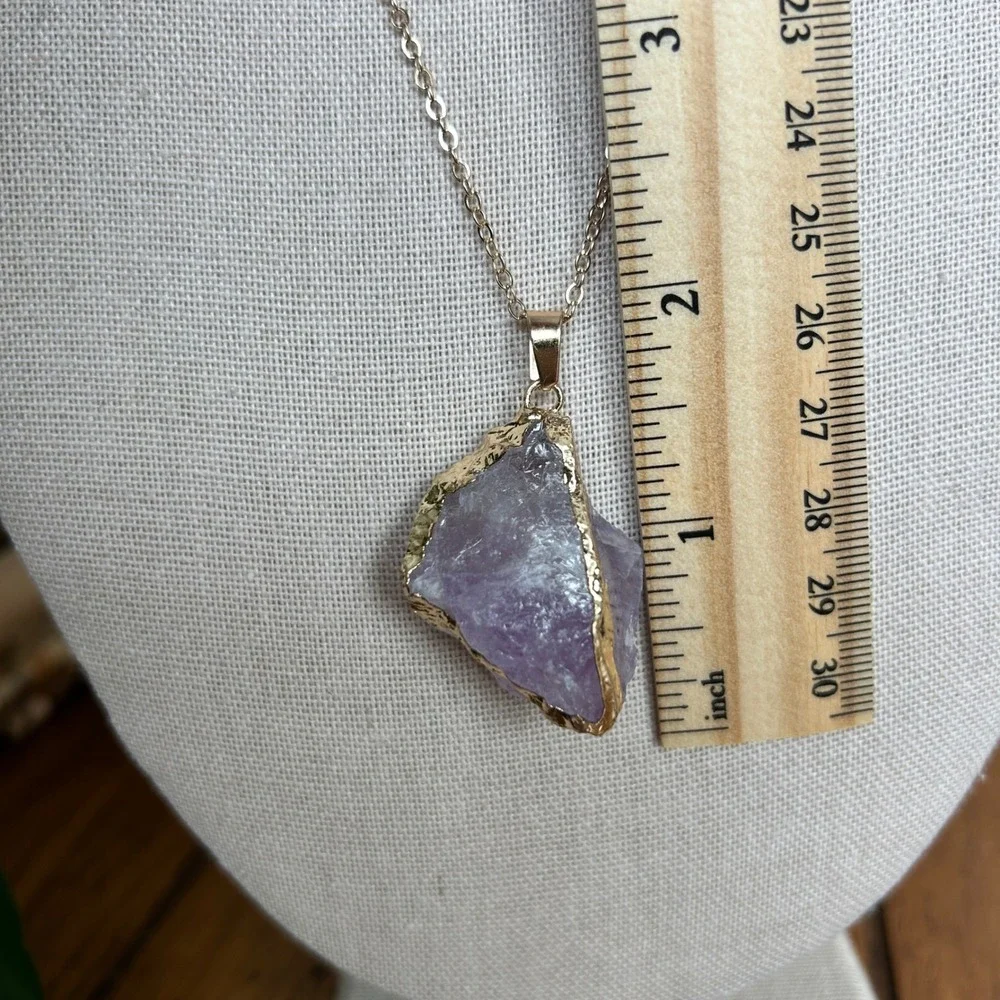 Handcrafted Natural Amethyst Crystal‎ Gold Plated Raw Gemstone Pendant Necklace